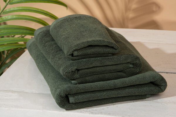 Bath Linen Set - 2x (White and Green Colour)